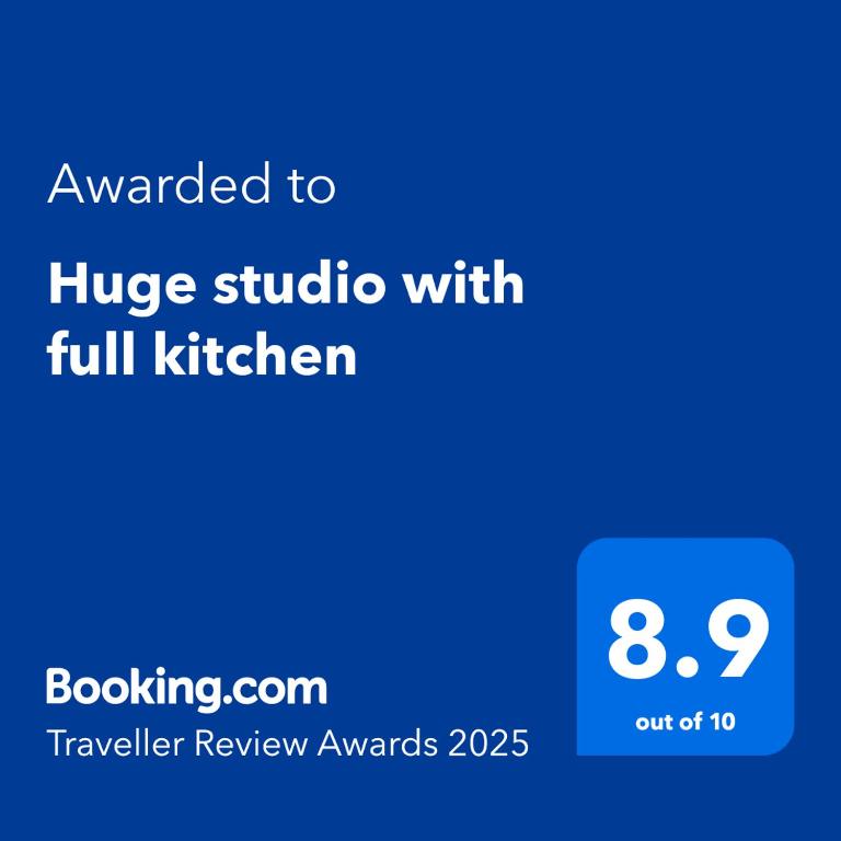 Huge studio with full kitchen, dining table, living area, and sofa bed — photo 10